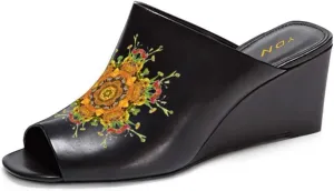 YDN Women Casual Peep Toe Slide Mules Wedge Heel Sandals Slip On Shoes