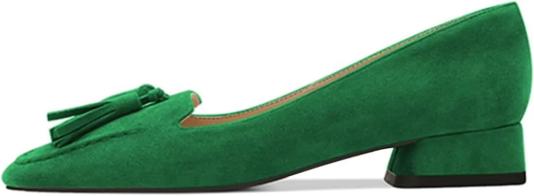 YDN Women Chunky Block Low Heel Loafers Square Toe Tassel Fringed Pump Slip On Dress Party Office Daily Shoe Size 4-15 US