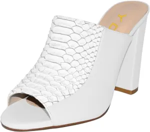 YDN Women Chunky High Heel Mules Peep Toe Slip on Slide Backless Sandals with Crocodile Print Dress Shoes Size 4-15 US
