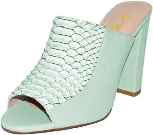 YDN Women Chunky High Heel Mules Peep Toe Slip on Slide Backless Sandals with Crocodile Print Dress Shoes Size 4-15 US