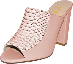 YDN Women Chunky High Heel Mules Peep Toe Slip on Slide Backless Sandals with Crocodile Print Dress Shoes Size 4-15 US