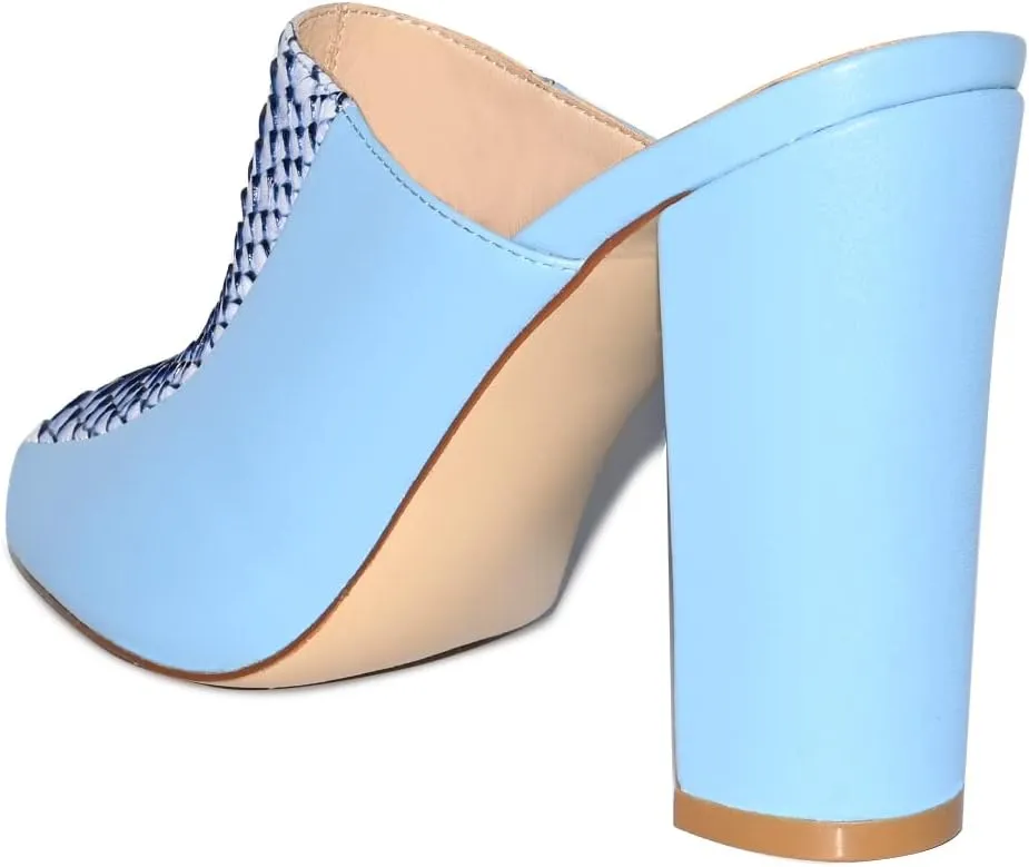 YDN Women Chunky High Heel Mules Peep Toe Slip on Slide Backless Sandals with Crocodile Print Dress Shoes Size 4-15 US