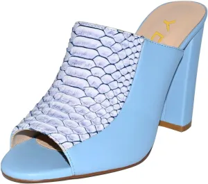 YDN Women Chunky High Heel Mules Peep Toe Slip on Slide Backless Sandals with Crocodile Print Dress Shoes Size 4-15 US