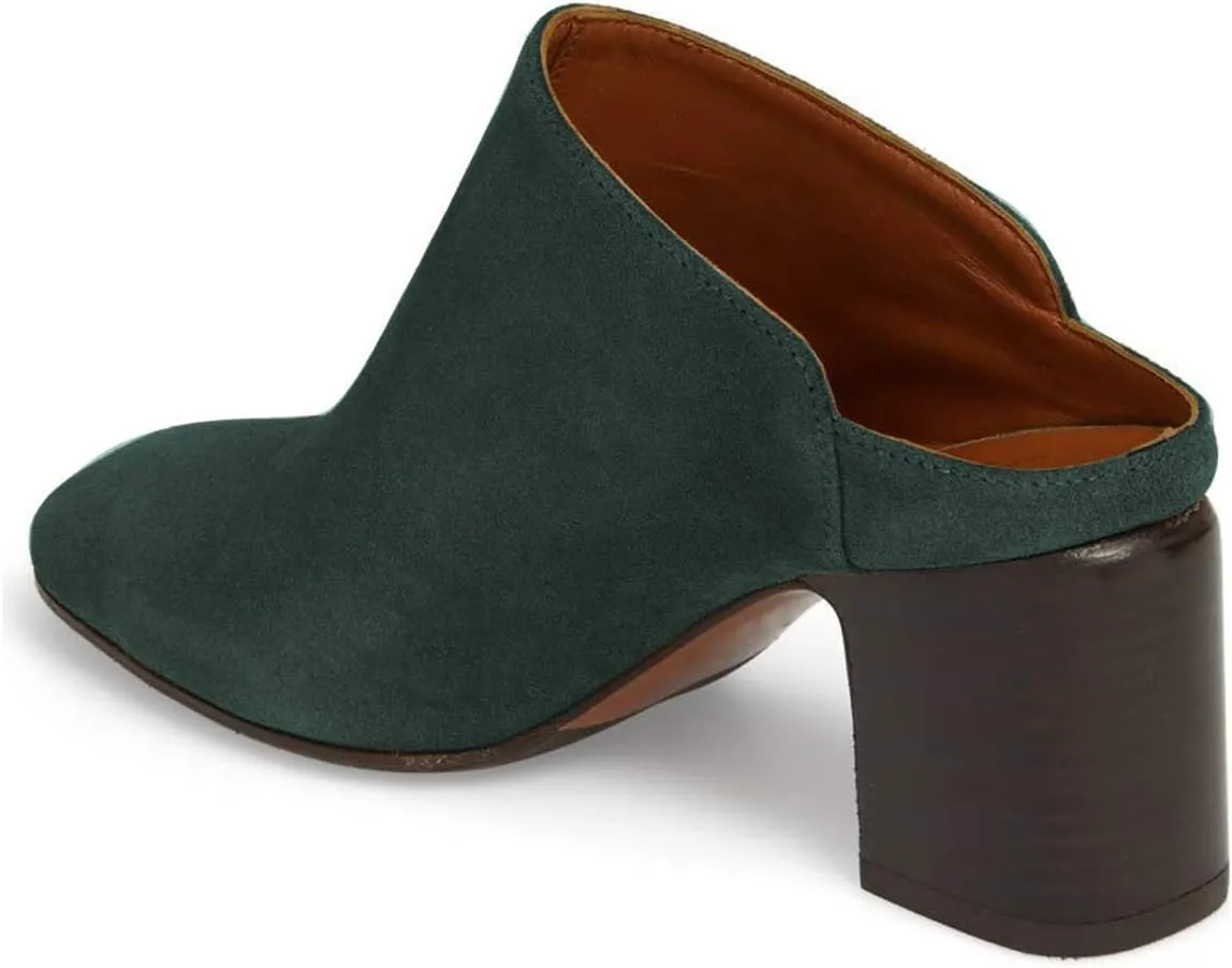 YDN Women Classic Block Chunky Mid Heels Slide Mule Clogs Dressy Slip On Closed Toe Backless Pumps Casual Loafer Shoes