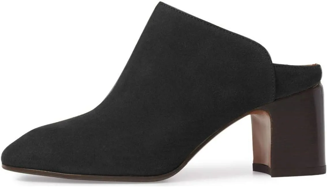 YDN Women Classic Block Chunky Mid Heels Slide Mule Clogs Dressy Slip On Closed Toe Backless Pumps Casual Loafer Shoes