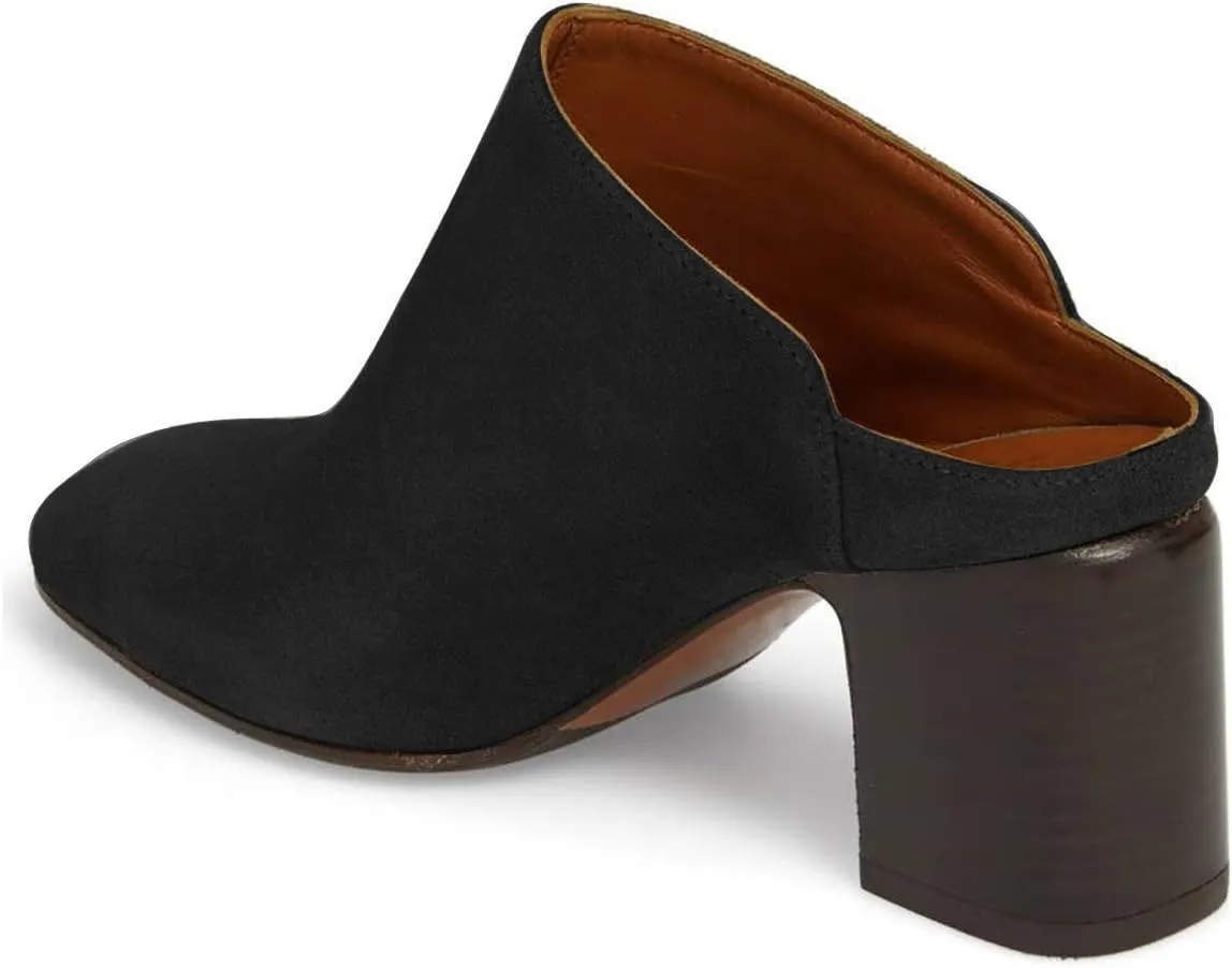 YDN Women Classic Block Chunky Mid Heels Slide Mule Clogs Dressy Slip On Closed Toe Backless Pumps Casual Loafer Shoes