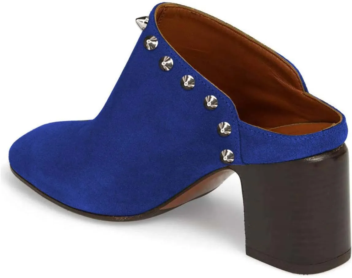 YDN Women Classic Block Chunky Mid Heels Slide Mule Clogs Dressy Slip On Closed Toe Backless Pumps Casual Loafer Shoes