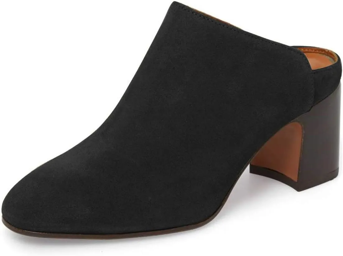 YDN Women Classic Block Chunky Mid Heels Slide Mule Clogs Dressy Slip On Closed Toe Backless Pumps Casual Loafer Shoes