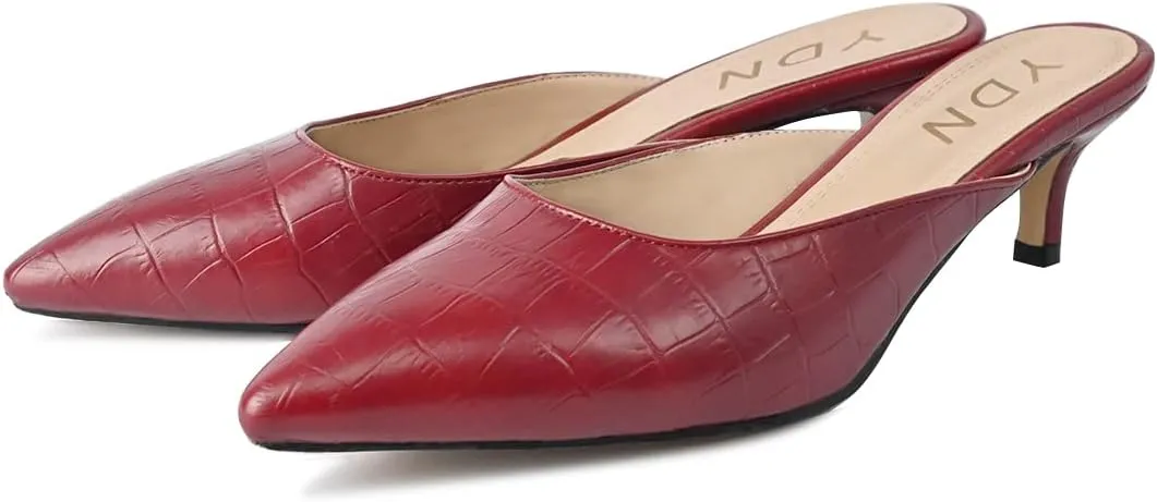YDN Women Classic Pointed Toe Low Mid Heel Loafers Slip on Mules Slide Sandals Kitten Shoes Size 4-15 US