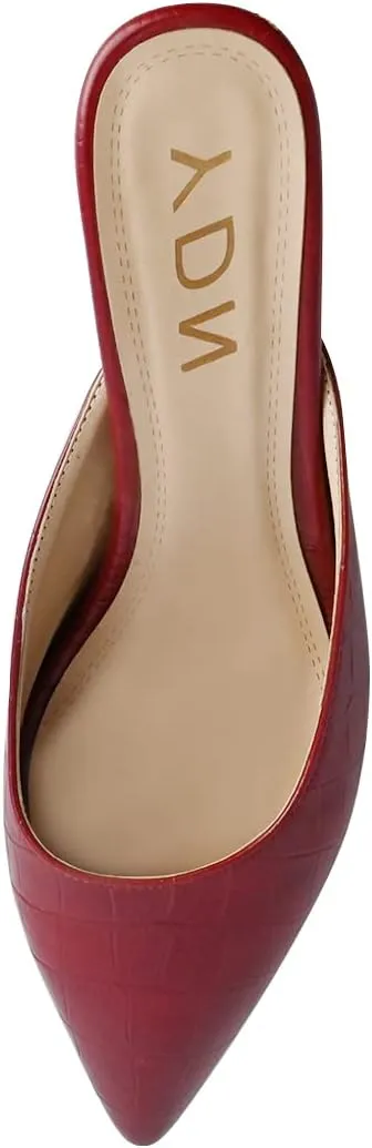 YDN Women Classic Pointed Toe Low Mid Heel Loafers Slip on Mules Slide Sandals Kitten Shoes Size 4-15 US