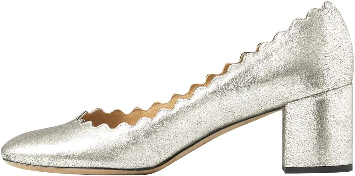 YDN Women Comfortable Almond Toe Slip on Pumps Wavy Design Low Chunky Heel Loafers Date Office Shoes