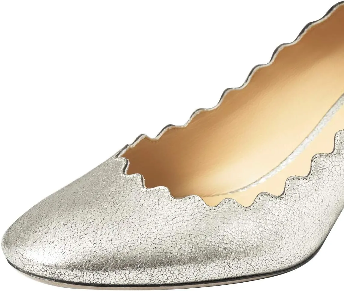YDN Women Comfortable Almond Toe Slip on Pumps Wavy Design Low Chunky Heel Loafers Date Office Shoes