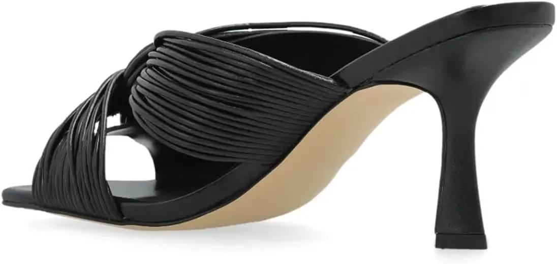 YDN Women Comfortable Open Squared Toe Slides Sandals Pleated Slip On Mid Thin Heeled Mules Casual Dress Summer Shoes Size 4-16 US