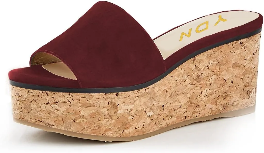 YDN Women Comfy Peep Toe Platform Sandals Slip on Cork Wedge High Heel Mules Beach Casual Outfit Shoes