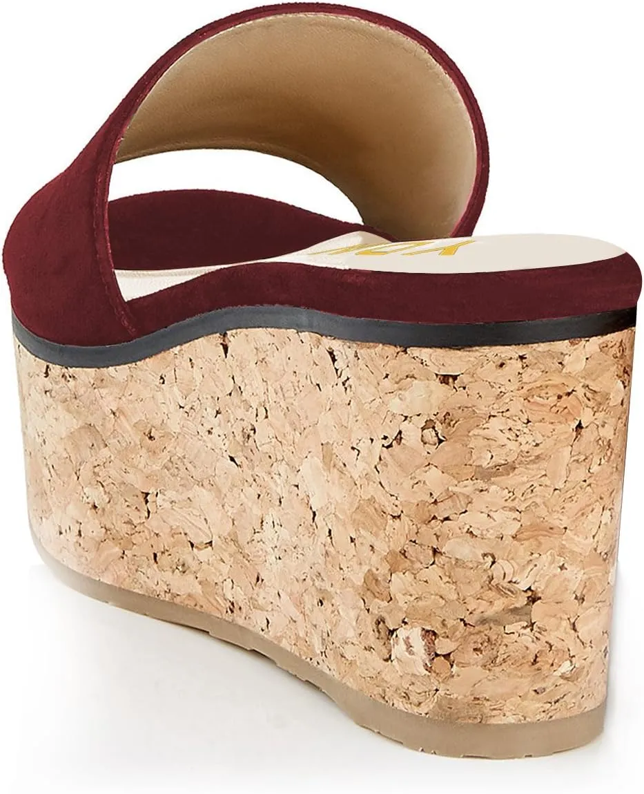 YDN Women Comfy Peep Toe Platform Sandals Slip on Cork Wedge High Heel Mules Beach Casual Outfit Shoes