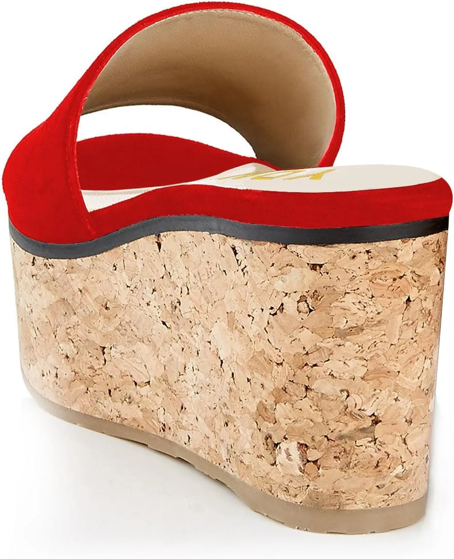 YDN Women Comfy Peep Toe Platform Sandals Slip on Cork Wedge High Heel Mules Beach Casual Outfit Shoes