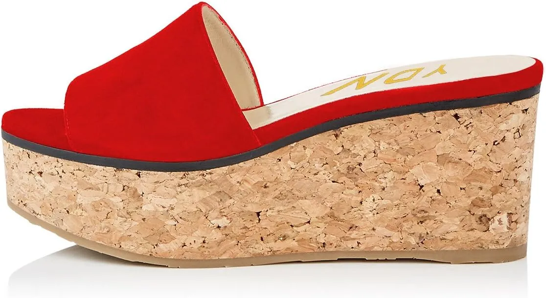 YDN Women Comfy Peep Toe Platform Sandals Slip on Cork Wedge High Heel Mules Beach Casual Outfit Shoes