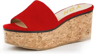 YDN Women Comfy Peep Toe Platform Sandals Slip on Cork Wedge High Heel Mules Beach Casual Outfit Shoes