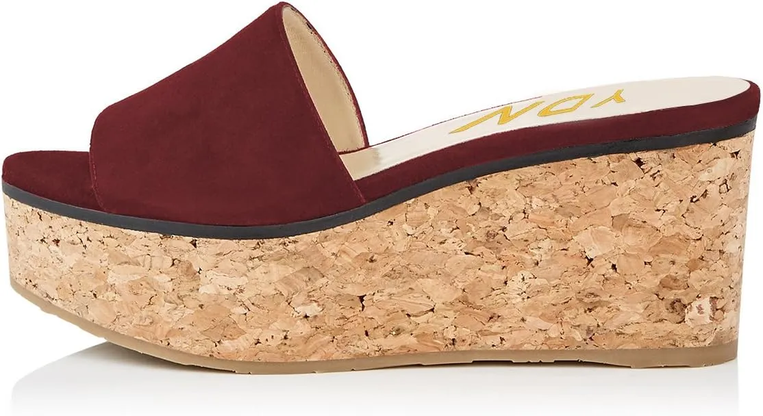 YDN Women Comfy Peep Toe Platform Sandals Slip on Cork Wedge High Heel Mules Beach Casual Outfit Shoes