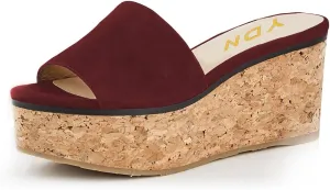 YDN Women Comfy Peep Toe Platform Sandals Slip on Cork Wedge High Heel Mules Beach Casual Outfit Shoes