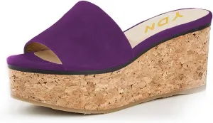 YDN Women Comfy Peep Toe Platform Sandals Slip on Cork Wedge High Heel Mules Beach Casual Outfit Shoes