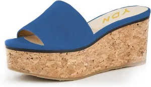 YDN Women Comfy Peep Toe Platform Sandals Slip on Cork Wedge High Heel Mules Beach Casual Outfit Shoes