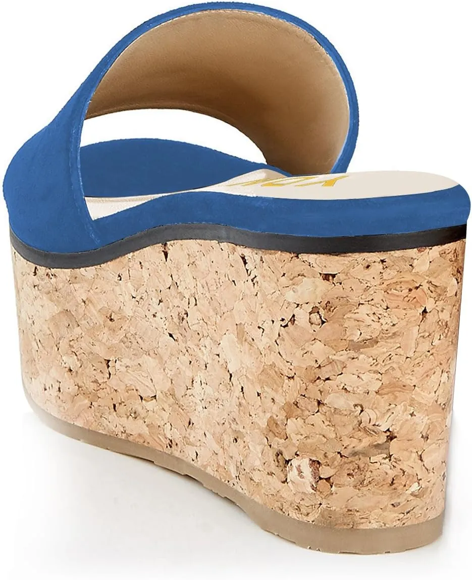 YDN Women Comfy Peep Toe Platform Sandals Slip on Cork Wedge High Heel Mules Beach Casual Outfit Shoes