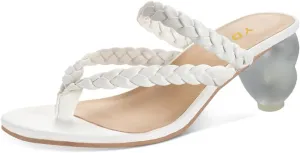 YDN Women Dressy Ankle Strap Flip Flop Square Open Toe Mules Slip On Sandals Braid Slippers Heart Shape Frosted Transparent Chunky Mid Heels Shoes Party Daily Size 4-15 US
