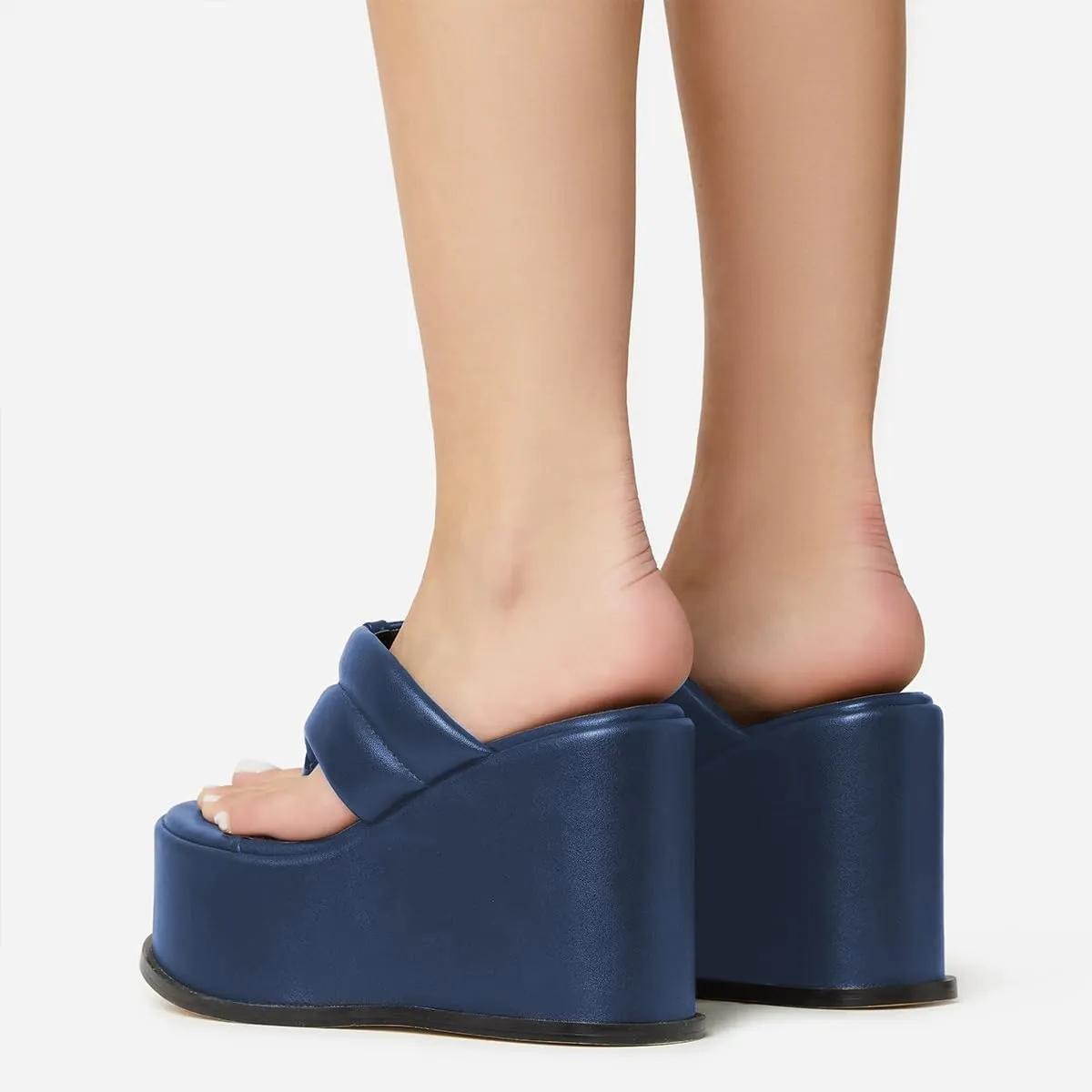 YDN Women Dressy Platform Mules Round Open Toe Slip On Sandals Wide Strap Flip Flop Slippers Wedge High Heels Shoes Party Daily Size 4-15 US