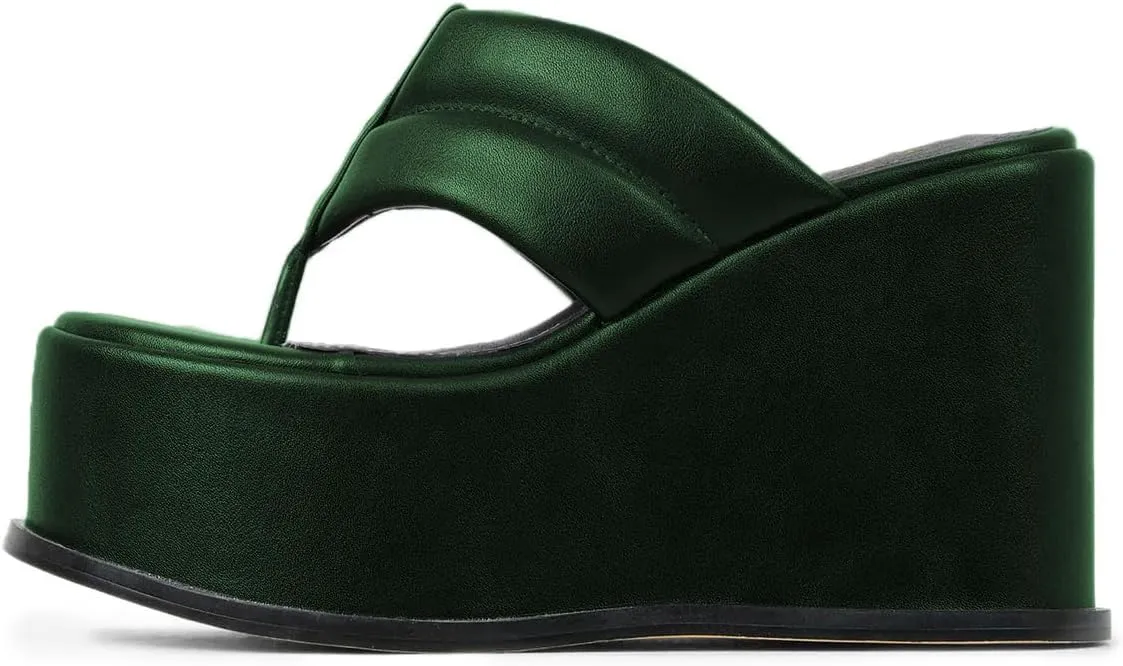 YDN Women Dressy Platform Mules Round Open Toe Slip On Sandals Wide Strap Flip Flop Slippers Wedge High Heels Shoes Party Daily Size 4-15 US