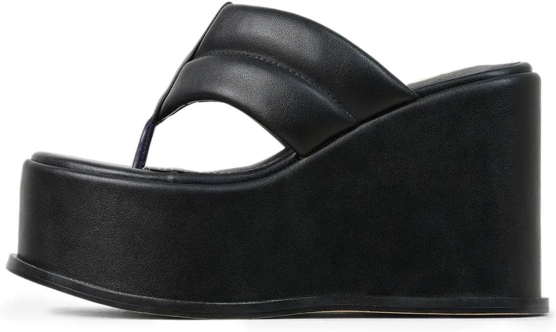 YDN Women Dressy Platform Mules Round Open Toe Slip On Sandals Wide Strap Flip Flop Slippers Wedge High Heels Shoes Party Daily Size 4-15 US
