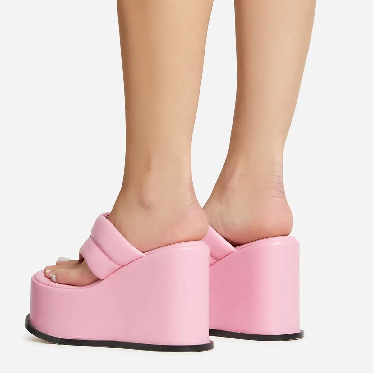 YDN Women Dressy Platform Mules Round Open Toe Slip On Sandals Wide Strap Flip Flop Slippers Wedge High Heels Shoes Party Daily Size 4-15 US
