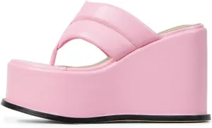 YDN Women Dressy Platform Mules Round Open Toe Slip On Sandals Wide Strap Flip Flop Slippers Wedge High Heels Shoes Party Daily Size 4-15 US