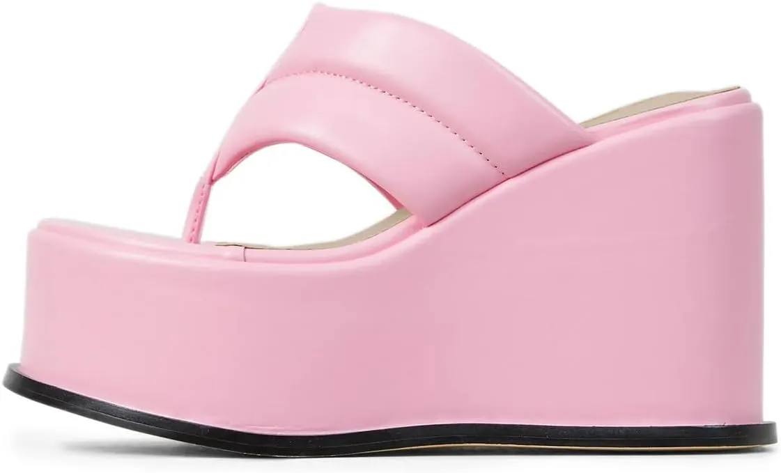 YDN Women Dressy Platform Mules Round Open Toe Slip On Sandals Wide Strap Flip Flop Slippers Wedge High Heels Shoes Party Daily Size 4-15 US