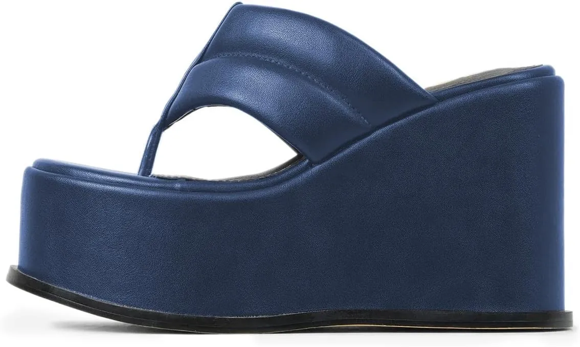 YDN Women Dressy Platform Mules Round Open Toe Slip On Sandals Wide Strap Flip Flop Slippers Wedge High Heels Shoes Party Daily Size 4-15 US