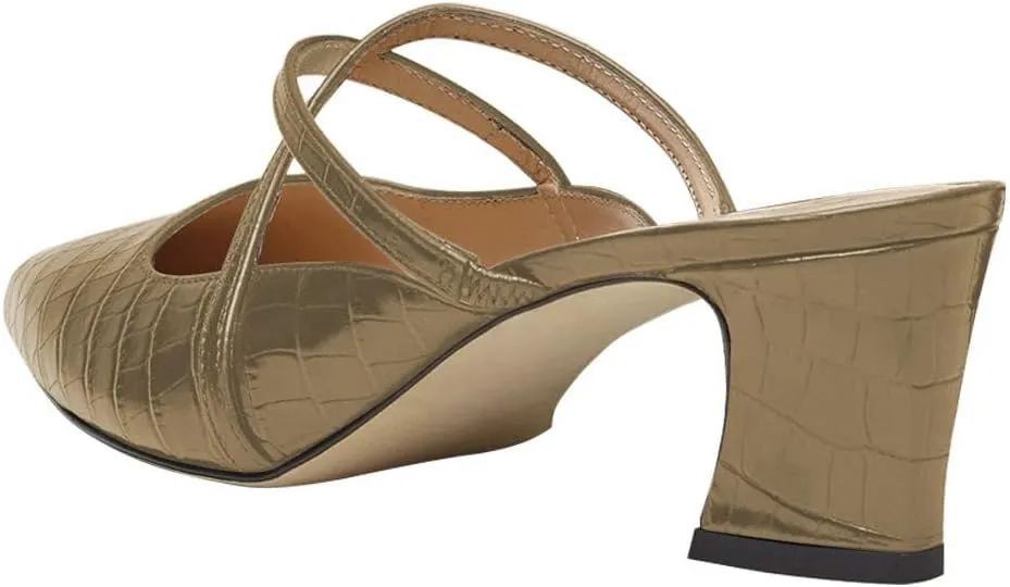 YDN Women Fashion Crocodile Print Mules Cross Straps Block Chunky Mid Low Heel Slip On Sandals 4-15 US
