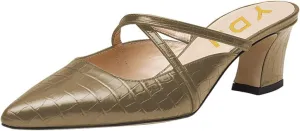 YDN Women Fashion Crocodile Print Mules Cross Straps Block Chunky Mid Low Heel Slip On Sandals 4-15 US