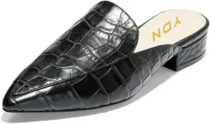 YDN Women Low Heel Comfort Mules Slip on Backless Sandals Pointed Toe Flats Loafers Slide Slipper Easy Walking Shoes