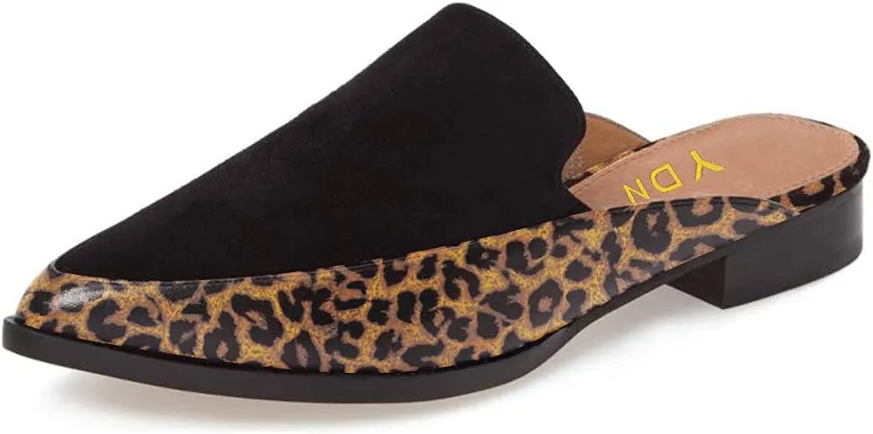 YDN Women Low Heel Mules Slip On Flats Loafers Pointy Toe Clogs Slide Slipper Shoe Size 4-15 US
