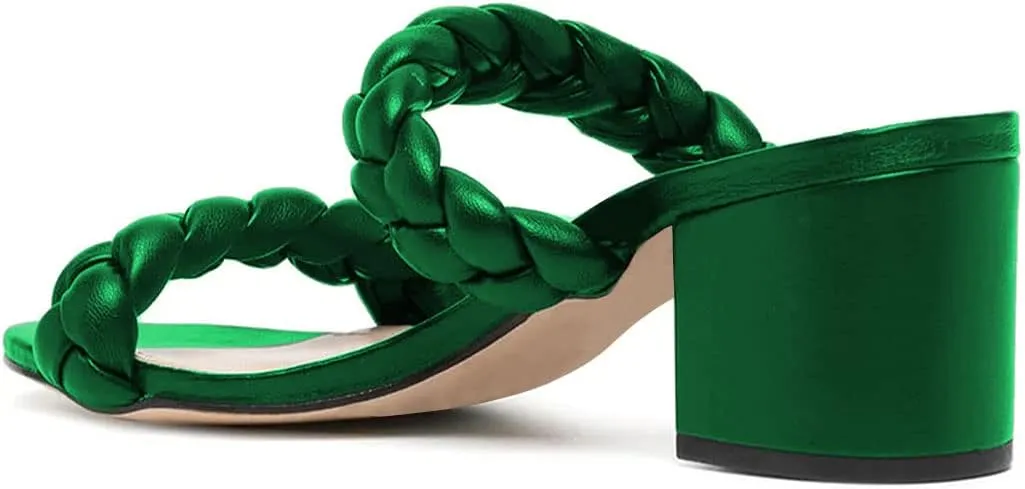 YDN Women Open Toe Braided Mules Double Band Chunky Low Heel Sandals Beach Casual Dress Shoes Size 4-15 US