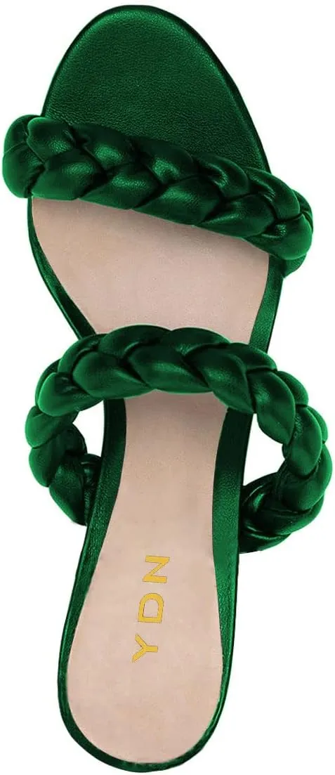 YDN Women Open Toe Braided Mules Double Band Chunky Low Heel Sandals Beach Casual Dress Shoes Size 4-15 US