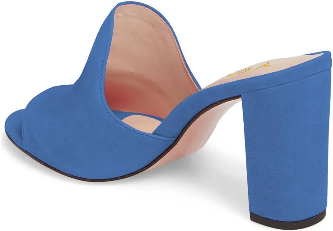 YDN Women Peep Toe Chunky High Heel Loafers Mules Slip on Sandals Dress Slide Shoes