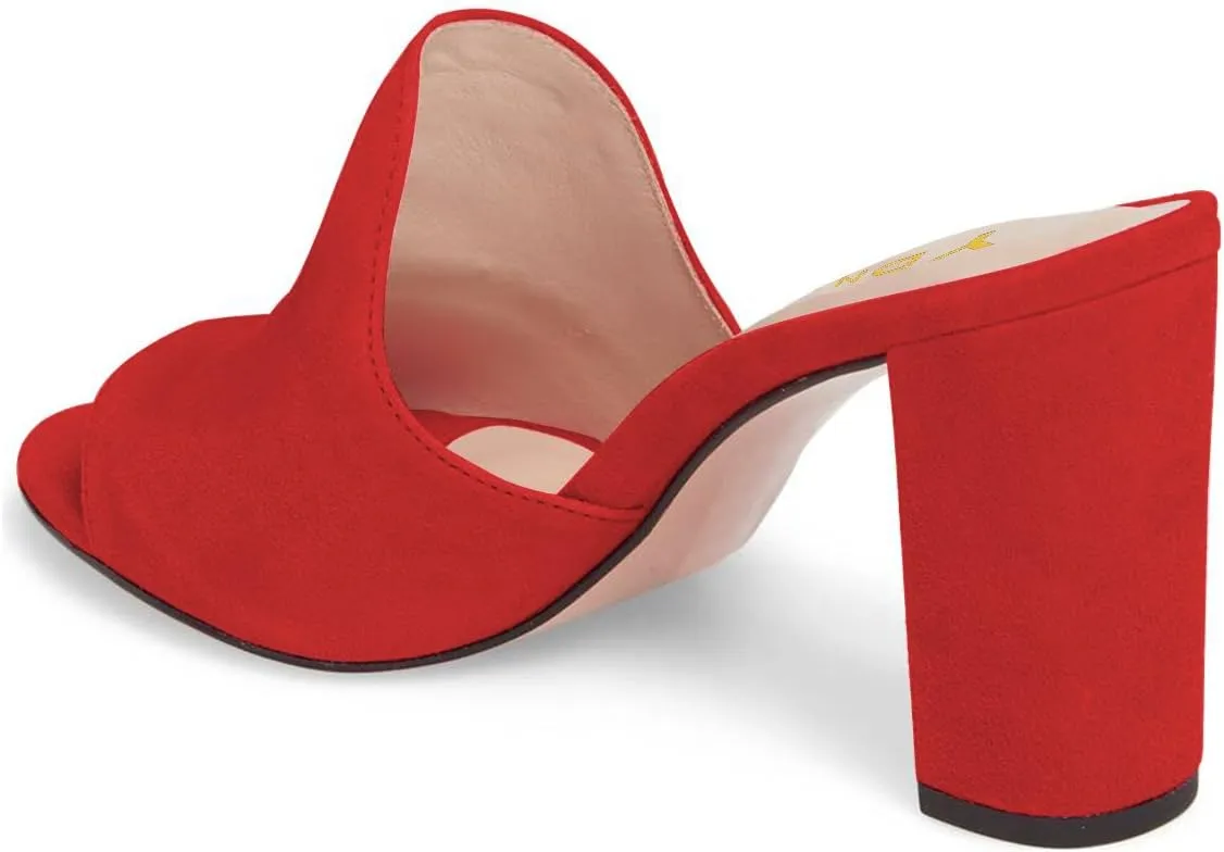 YDN Women Peep Toe Chunky High Heel Loafers Mules Slip on Sandals Dress Slide Shoes