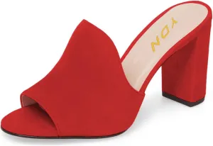 YDN Women Peep Toe Chunky High Heel Loafers Mules Slip on Sandals Dress Slide Shoes