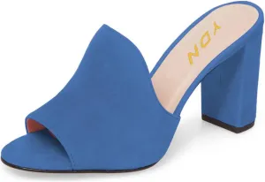YDN Women Peep Toe Chunky High Heel Loafers Mules Slip on Sandals Dress Slide Shoes