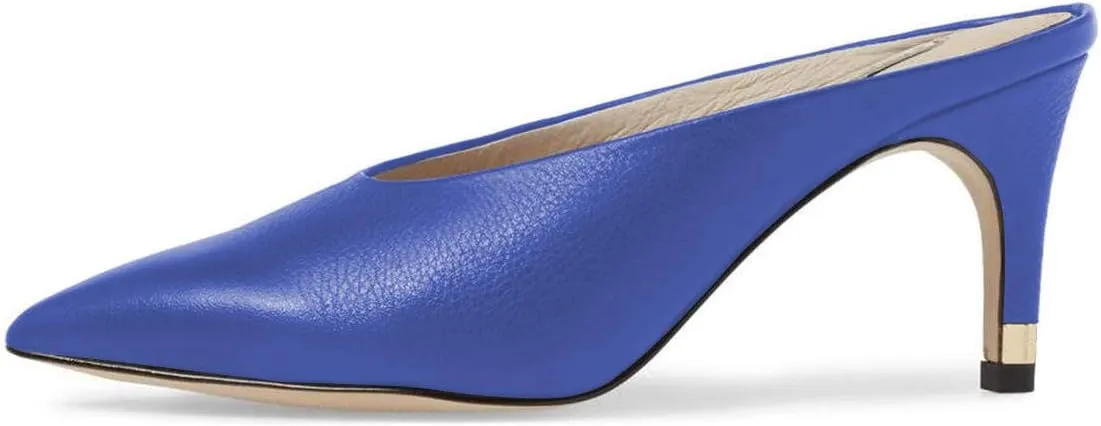 YDN Women Pointed Toe Thin Mid Heel Backless Mules Pumps Slip On Slide Dress Shoes