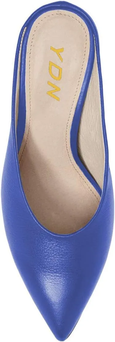 YDN Women Pointed Toe Thin Mid Heel Backless Mules Pumps Slip On Slide Dress Shoes