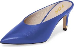 YDN Women Pointed Toe Thin Mid Heel Backless Mules Pumps Slip On Slide Dress Shoes