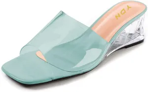 YDN Women Square Open Toe Wedge Heel Mules Slip on Transparent Sandals Dress Casual Comfort Beach Shoes Size 4-15 US