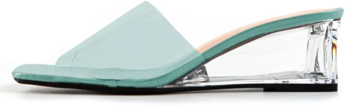 YDN Women Square Open Toe Wedge Heel Mules Slip on Transparent Sandals Dress Casual Comfort Beach Shoes Size 4-15 US